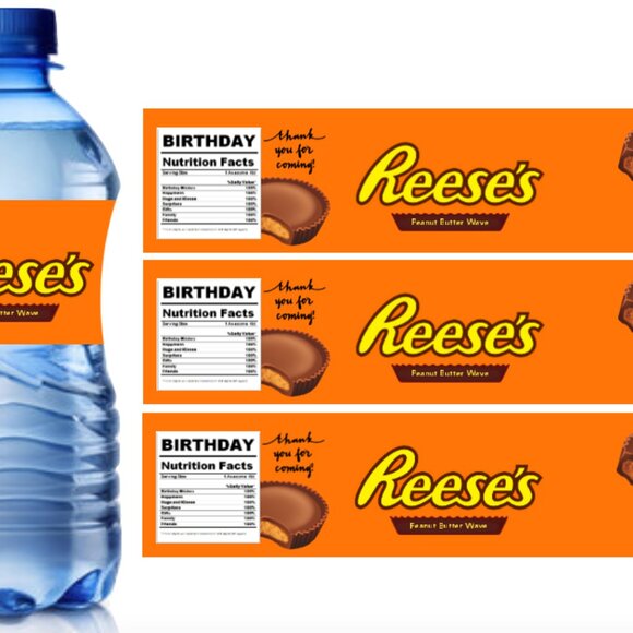 Custom Candy Birthday Water Bottle Labels, Peanut Butter Theme Party Decoration - Picture 2 of 5